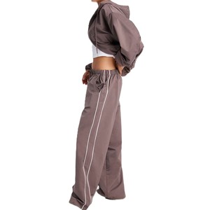 Trendy Women Oversized <b>Cropped</b> <b>Top</b> Hoodod Track Pant Solid Color Windproof Widebreaker Nylon Zip Up Custom Style Jacket Supply - Product Image 2