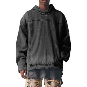 Vente en gros Sweat à capuche pour homme, design personnalisé, effet vieilli, strass, délavé à l'acide, coupe oversize, streetwear, fermeture éclair intégrale, hiver, 100% coton, ODM - Product Image 1