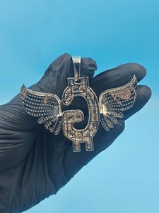 Angel Wings <b>Initial</b> Pendant Moissanite Fully Iced Out Letter G Charm Personalized <b>Necklace</b> Hip Hop Jewelry Gift for Unisex - Product Image 2