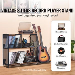 Soporte para Tocadiscos de 3 Niveles con Soporte para Guitarra, Soporte para Tocadiscos con Almacenamiento para 300 Álbumes y Estantes para CD, Mueble para Discos de Vinilo M - Product Image 2
