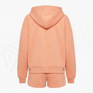 Ensemble 2 pièces en polaire pour femmes, short à capuche, couleur unie, coupe ample, vêtements de sport décontractés, longueur au-dessus du genou avec poche, printemps-été - Product Image 2