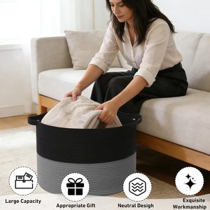 65L <b>Large</b> Woven Cotton Rope Nursery <b>Basket</b>, Laundry <b>Basket</b> Laundry Hamper with Handles,Blanket <b>Basket</b> <b>Storage</b> Bin - Product Image 1