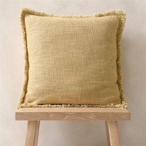 Luxury Textured Cotton Slub Cushion <b>Cover</b> with Fringes <b>for</b> Home Decor Nordic Handmade Cotton Slub Throw Pillow <b>Cover</b> Woven - Product Image 5