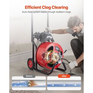 Macchina Portatile per la Pulizia degli Scarichi da 30 Metri x 1,9 cm con Alimentazione Automatica, Ruote a Spirale e 4 Lame, Idropulitrice ad Alta Pressione - Product Image 2