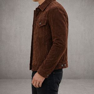 Veste en cuir véritable marron vintage classique pour homme, col rabattu, fermeture à boutons, vêtement d'automne, longueur normale, couleur unie - Product Image 4