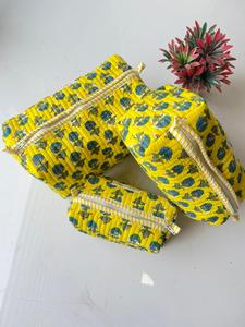 Sacs de toilette en coton, ensemble de trousses de maquillage matelassées à fleurs, taille moyenne, matériau textile multifonction, fermeture à glissière, style moderne - Product Image 3