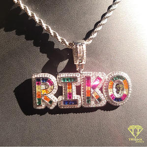 Custom Rainbow Letter Pendant Necklace <b>Iced</b> <b>Out</b> Lab Grown Diamond Hip Hop Jewelry With Rope <b>Chain</b> - Product Image 5