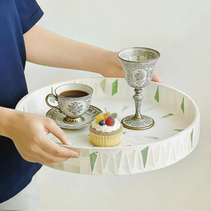 Stunning Shell Round Mother Of Pearl Serving <b>Tray</b> Decorative Tabletop Vanity <b>Perfume</b> Jewelry Display Storage Vietnam Wholesale - Product Image 3
