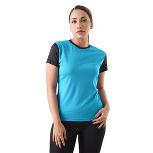 2025 moda nuevo último diseño camiseta de Color de contraste de dos tonos cuello redondo manga corta Camiseta de punto de poliéster para mujer - Product Image 1