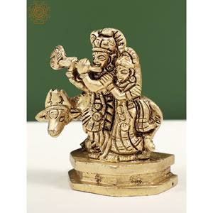Petit Radha Krishna idole en laiton de 2 pouces fait à la main avec vache fabriquée en Inde Sculpture - Product Image 4