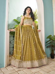 Women's Micro Silk Lehenga Choli with Sequenced Thread Floor-Length Elegant Design Quick Dry for Wedding & Party Occasions - Product Image 1