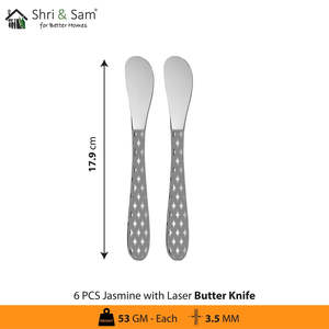 2 Cubiertos de acero inoxidable de jazmín con diseño láser Elegantes cuchillos de cena - Product Image 1