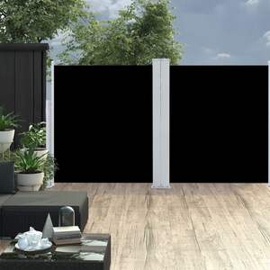 Auvent latéral en tissu noir avec cadre gris, en polyester et acier thermolaqué - Product Image 1