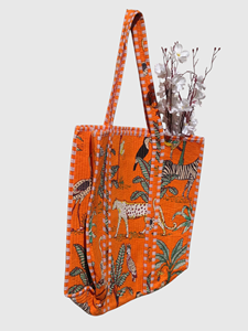 Sac fourre-tout en toile orange avec motif animalier, style bohème, ouvert en dessus, pour le shopping toutes saisons - Product Image 2