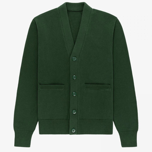 Men's <b>Green</b> Solid Color Woven Button-Up University collage and <b>school</b> Sweater V Neck Long Sleeve Standard Thickness No - Product Image 1