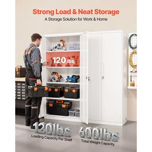 Armadio da Garage in Acciaio Chiudibile a Chiave 68.9, 5 Ripiani, 4 Mensole Regolabili, 2 Porte Magnetiche, 2 Chiavi per Conservazione Attrezzi - Product Image 2