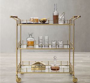 Luxury Iron <b>Serving</b> Cart with Gold Finish and Multi Level Glass Rolling Bar <b>Trolley</b> for Home Kitchen Dining Room Furniture Decor - Product Image 4