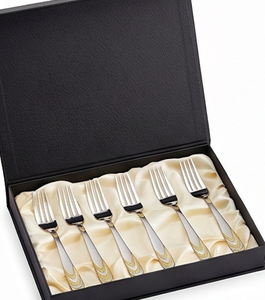 Ensemble de 6 fourchettes élégantes en acier inoxydable avec poignées dorées, finition miroir, compatibles lave-vaisselle, pour usage domestique - Product Image 6