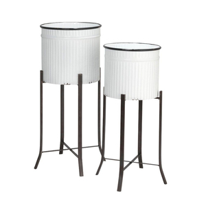 Pot de fleurs cylindrique moderne noir avec support en teck foncé, en grès de haute qualité, pour intérieur/extérieur, décoration intérieure, design. - Product Image 2