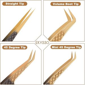 Khadmi Impex Eyelash Extension Tweezers Fiber Tip Straight Curved Volume Lash Tweezers Stainless Steel Titanium Anti-Static - Product Image 4