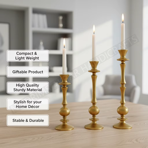 Chandelier vintage en laiton doré pour bougie conique, élégant support en métal tourné, base ronde, centre de table pour dîner et mariage, décoration de cheminée - Product Image 3