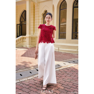 Blusa de Mujer con Detalle de Lazo de Encaje Floral VELA VIVI KA Casual 100% Poliéster Manga Corta Regular Transpirable Floral - Product Image 1