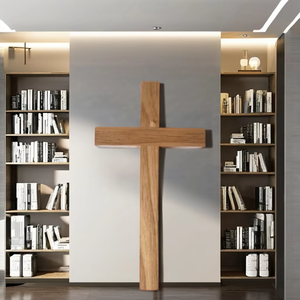 Croix murale en bois poli unique, art populaire décoratif, croix en bois sur planche - Product Image 5