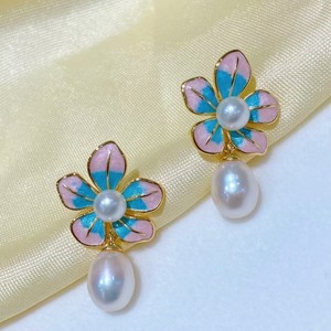 Pendientes de Pintura al Óleo con Flores en Degradado Estilo Francés Retro, Accesorios de Perlas con Encanto Femenino, Diseño Fresco y Dulce - Product Image 3