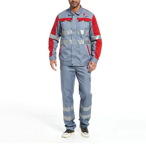 Men Hi Visibility <b>Waterproof</b> Plus Size Workwear Uniform Gray Red Reflective Stripes Safety Clothing - Product Image 4