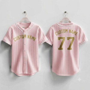 Maillot de baseball personnalisé à rayures fines rose or pour homme, uniforme de sport respirant à boutons, vêtements d'équipe sublimés, vente en gros - Product Image 1