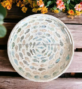 Nacre vintage Essayez taille personnalisée Plateau de service rond écologique Poignée à usage domestique - Product Image 1