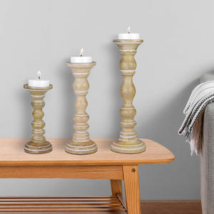 Candelabros de madera Juego de calidad premium de 3 Madera de mango para decoración del hogar y la Iglesia Soporte de vela para vendedores en línea MOQ bajo - Product Image 4