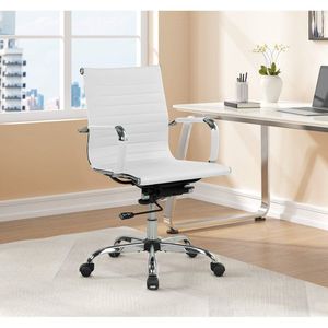 Sedia da Ufficio Ergonomica in Pelle PU con Schienale Scanalato, Altezza Regolabile, Bianca, per Adolescenti e Adulti - Product Image 1