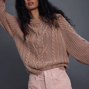 New Arrival Casual Pullover Women's Cropped Cable Knit Wool Sweater Crew Neck Batwing Sleeve Thick Hand Knitted Winter Sweater - Product Image 3