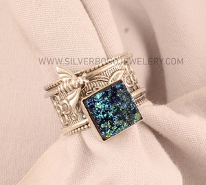 Wholesale 925 Sterling Silver <b>Bee</b> Band Ring Sunshine Druzy Quartz Nature Inspired Minimalist Stackable Ring for Women 2026 - Product Image 5