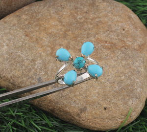 Handmade 925 Sterling Silver Classic Natural <b>Turquoise</b> Flower Cluster Bezel Setting Multi Stone Teardrop Gemstone <b>Ring</b> Women - Product Image 1