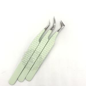 แหนบขนตาปลอมสำหรับมืออาชีพสินค้ามาใหม่คีมหนีบขนตาสีเขียวเคลือบผงสีเงิน - Product Image 5