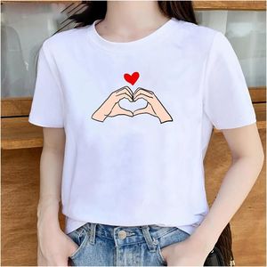 Nuevo diseño, camiseta blanca de cuello redondo para mujer, la más vendida, con estampado de corazón, informal, de manga corta, de algodón, para primavera/verano. - Product Image 5