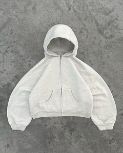 Ensemble de sweat-shirt unisexe en coton blanc, fermeture éclair sur toute la longueur, coupe ample, tenue décontractée, couleur unie, vêtements d'automne pour adultes - Product Image 3