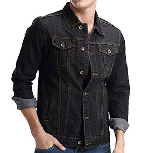 Men's Slim Fit Denim <b>Jacket</b> <b>Black</b> Washed Cotton Casual Turn-down Collar Regular Sleeve Autumn Style - Product Image 1