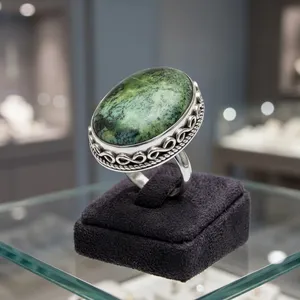 Anillo de Plata de Ley 925 con Turquesa Tibetana, Anillo de Piedra Preciosa Natural Hecho a Mano, Joyería Vintage, Piedra Ovalada Grande para Mujer - Product Image 4
