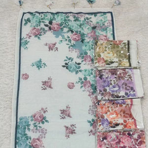 2026 Elegant Floral Print Cotton <b>Hijab</b> Set - Lightweight Summer Scarf with Tassels, Shimmer Finish, & Multi-Color Rose Patterns - Product Image 1