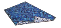 Tapis artisanal en cuir de vachette véritable, patchwork bleu marine et noir, avec poils, pour la maison moderne