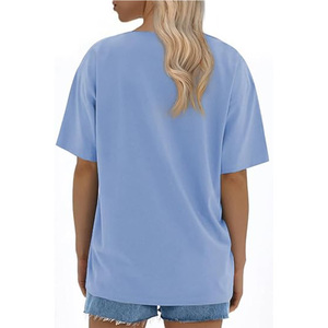 Camiseta de Mujer Oversize de Color Liso con Cuello Redondo, Hombros Caídos, Ajuste Holgado, Manga Corta, Transpirable, de Algodón Jersey para Primavera - Product Image 2