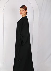 Abaya Negra de Crepé para Mujer, Manga Larga, Corte Holgado, Cuello Redondo, Vestido Modesto, Color Sólido Minimalista, Ropa Islámica para Eid y Uso Diario - Product Image 2
