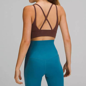 Scoop <b>Neck</b> Racerback Seamless Chest <b>Pad</b> Crop Top Solid Color Yoga Sports Bra Women's Activewear Spandex/Nylon Workout Tank Top - Product Image 2