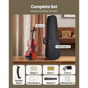 Set Violino 4/4 per Adulti con Custodia Rigida, Resina, Arco, Spalliera e Ponticello per Principianti - Product Image 6