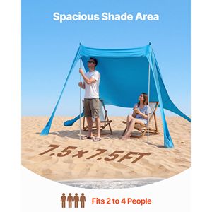 Tenda da Spiaggia UPF50+ con Protezione Solare, Altezza 6.6 ft, con Sacchi di Sabbia per Stabilità, Pali 7.5x7.5 ft, Gazebo Facile da Montare per l'Estate - Product Image 2