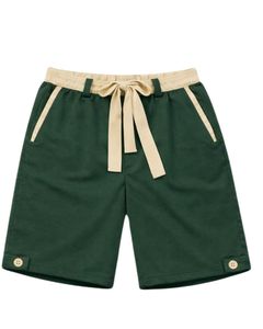 Customized Men Dark <b>Green</b> Sleeveless Tank Top And Shorts Set Casual Summer Cotton Outfit Contrast Trim Drawstring Two Piece Set - Product Image 4