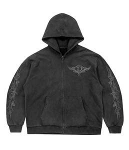 Wholesale Your Brand Gothic Men's Printed Viking Design Over-sized Vintage 100% Cotton Pullover Detressed Hoodie - Product Image 4